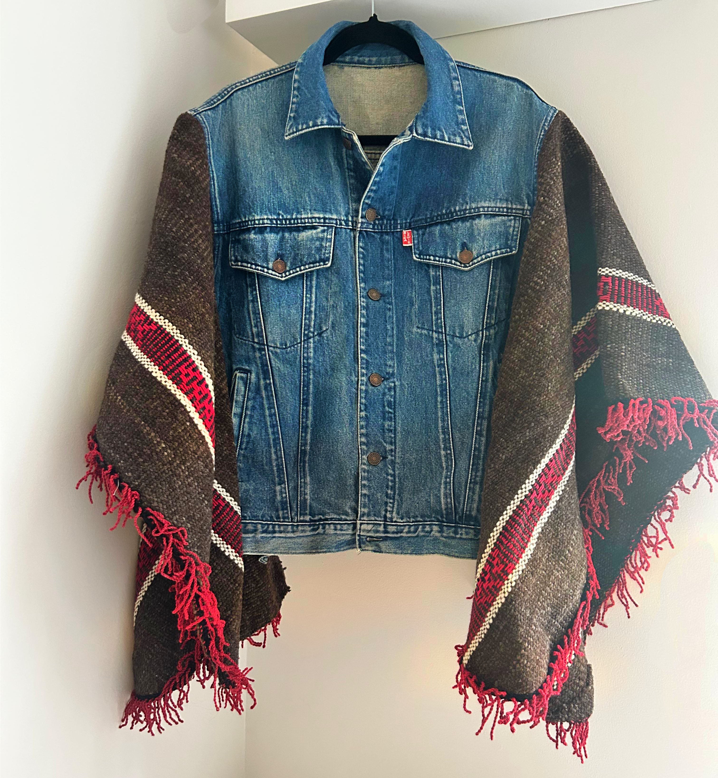 Denim poncho jacket brown