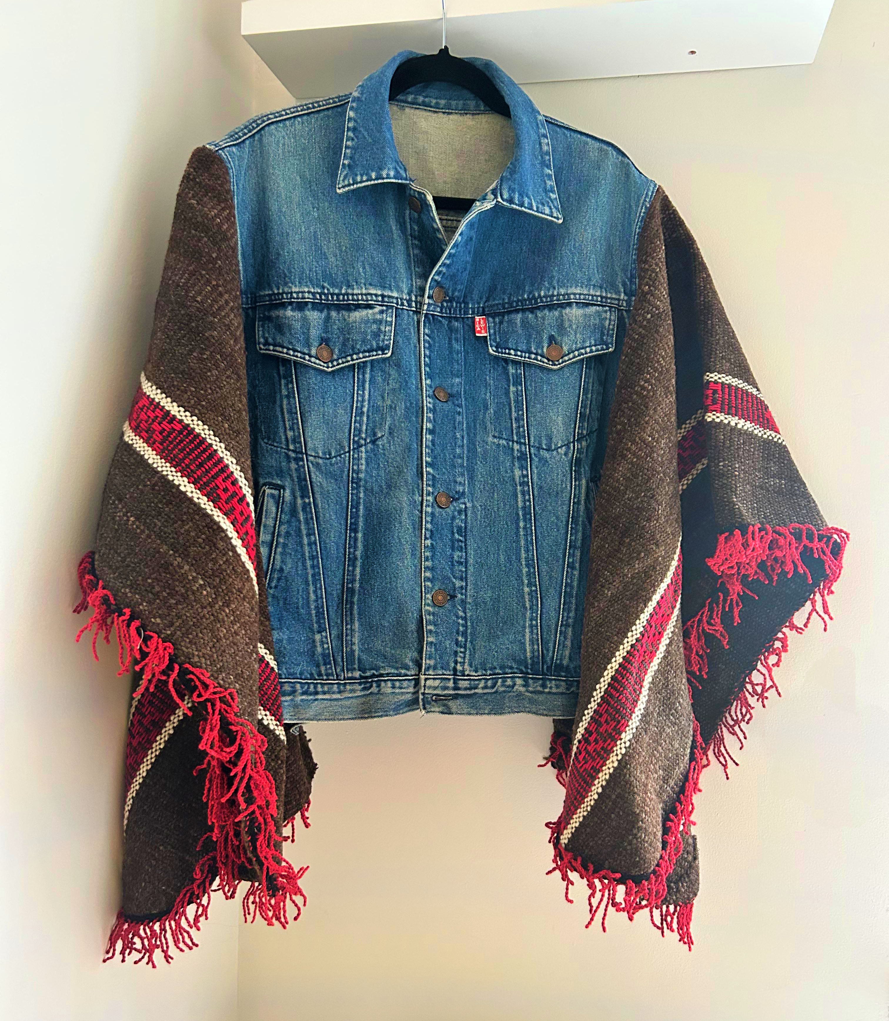 Denim poncho jacket brown
